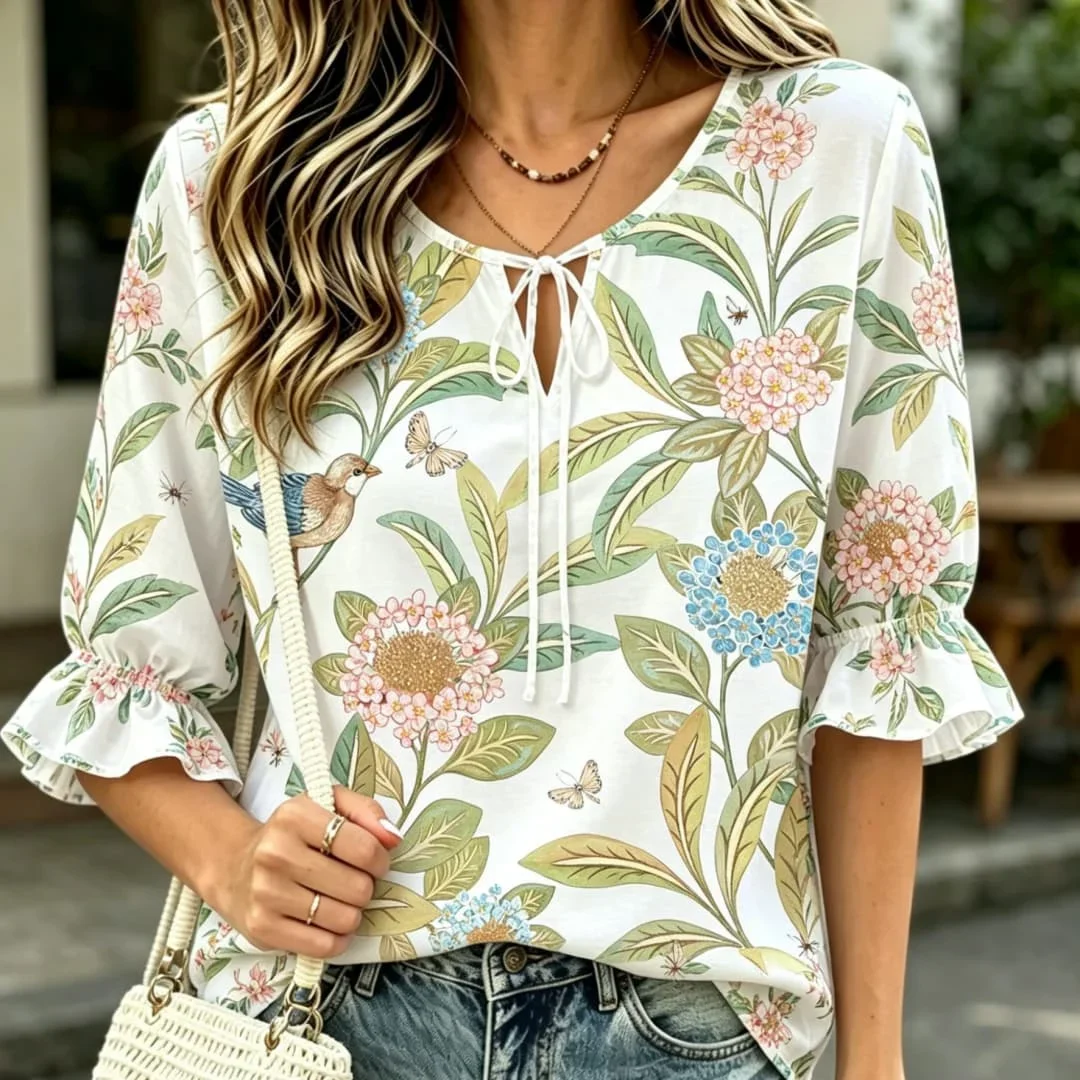 Tropical Leaf Butterfly Print Mint Blouse Ruffle Cuff Half Sleeve Boho Casual Summer Top
Tropical Leaf Butterfly Print Mint Blouse Ruffle Cuff Half Sleeve Boho Casual Summer Top