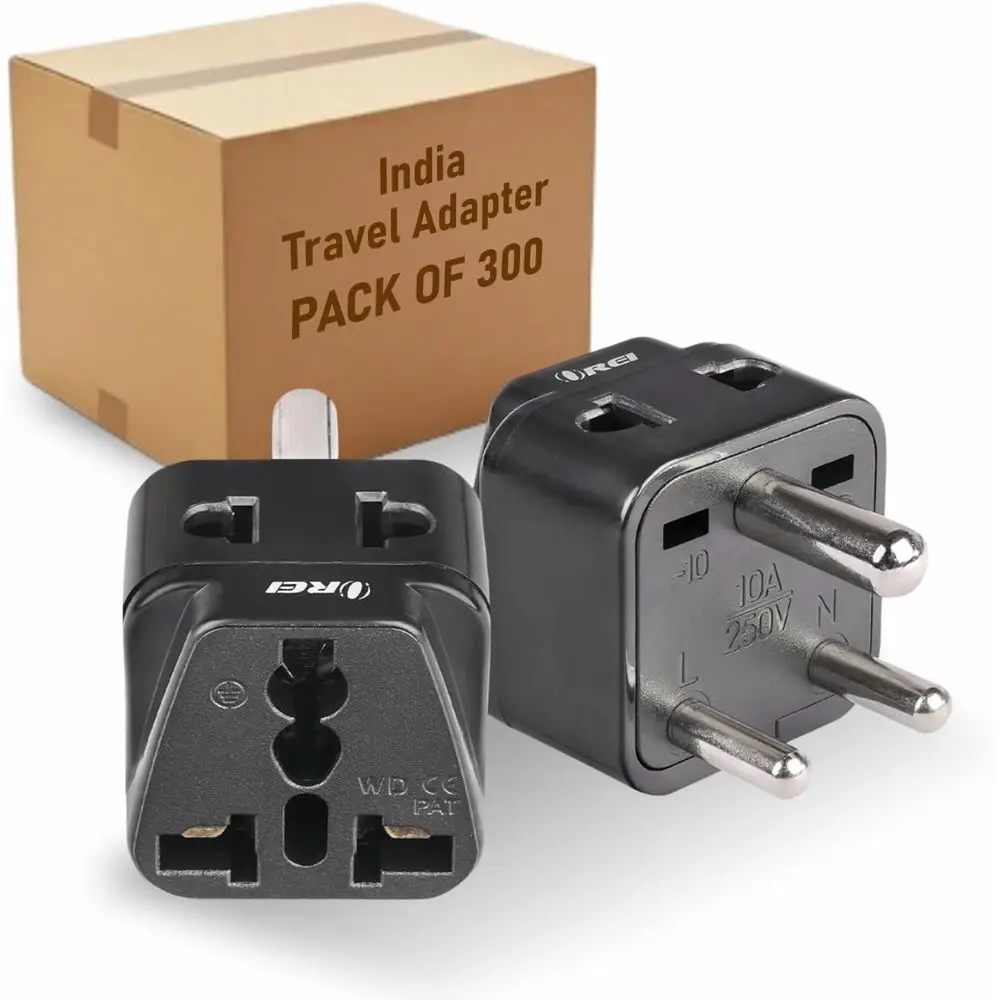 Universal 2-in-1 Type D Travel Adapter for US to India, Nepal, and Pakistan - CE Certified, RoHS Compliant, Pack of 300, Black
Universal 2-in-1 Type D Travel Adapter for US to India, Nepal, and Pakistan - CE Certified, RoHS Compliant, Pack of 300, Black