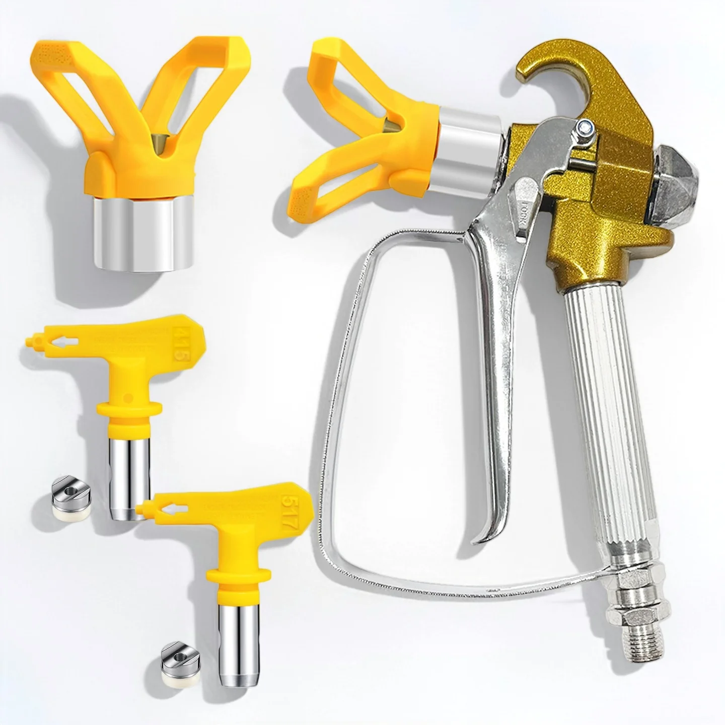 4Pcs Airless Paint Spray Gun Kit with 415/517 Nozzles & Spray Tips for DIY & Professional Use
4Pcs Airless Paint Spray Gun Kit with 415/517 Nozzles & Spray Tips for DIY & Professional Use