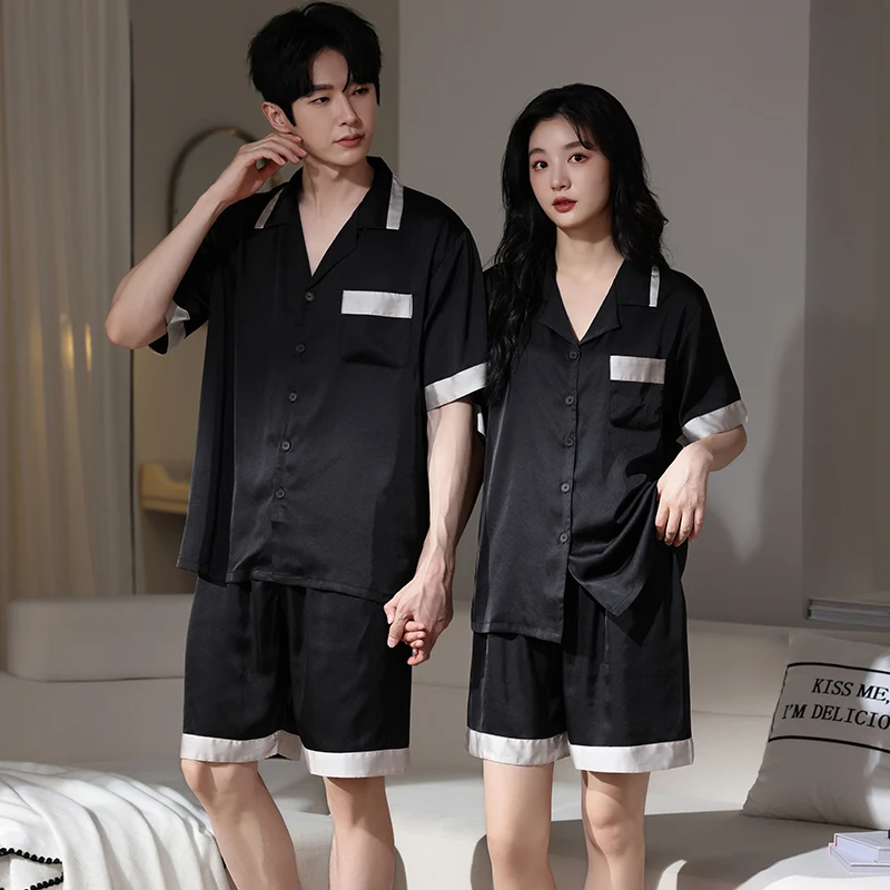 Couple Pajamas Set Summer Silk Pijama Women and Men Turn-down Collar Home Clothing Short Sleeve Pyjamas
Couple Pajamas Set Summer Silk Pijama Women and Men Turn-down Collar Home Clothing Short Sleeve Pyjamas