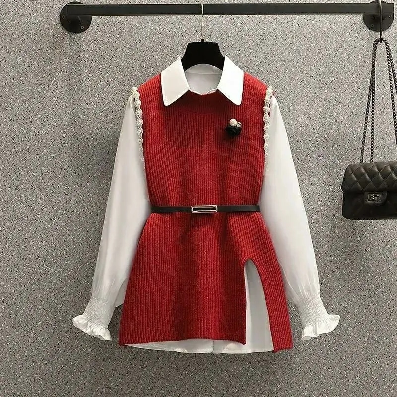 Spring Autumn New Knitting Vest Chiffon Shirt Two-piece Suit Solid Color Loose All-match Top Fashion Elegant Women Clothing
Spring Autumn New Knitting Vest Chiffon Shirt Two-piece Suit Solid Color Loose All-match Top Fashion Elegant Women Clothing