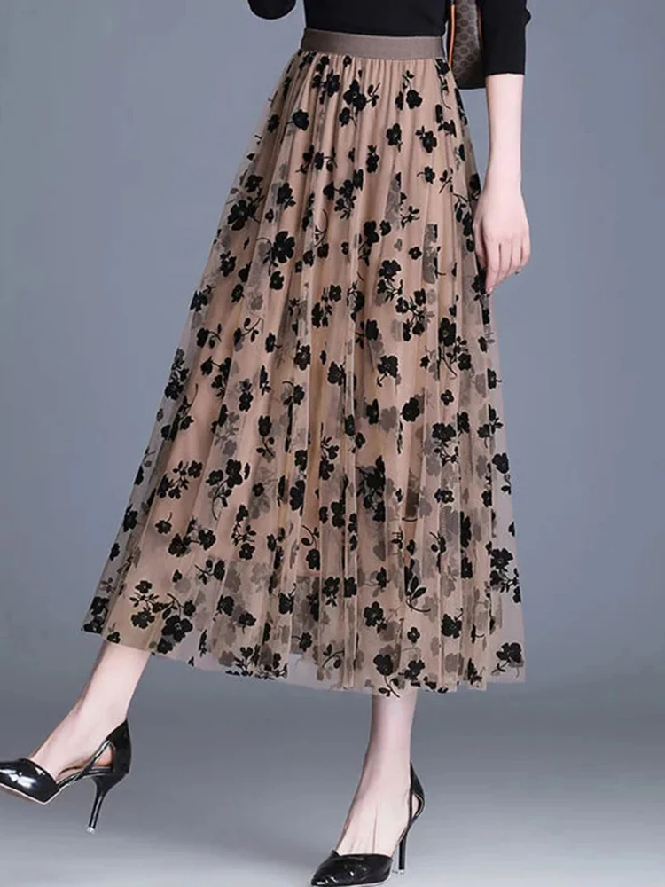 Embroidery Floral Women Midi Skirt High Waist Summer Tulle Skirt Elegant Mesh Korean Ladies A Line Black Pleated Skirt New
Embroidery Floral Women Midi Skirt High Waist Summer Tulle Skirt Elegant Mesh Korean Ladies A Line Black Pleated Skirt New
