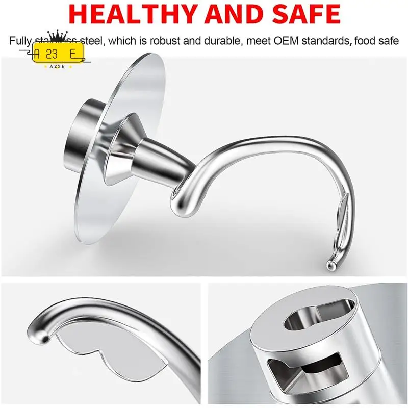 A23E-Stainless Steel Spiral Dough Hook For Kitchenaid Stand Mixer, Fits 4.5-5 QT Mixing Bowl For Tilt-Head Stand Mixers
A23E-Stainless Steel Spiral Dough Hook For Kitchenaid Stand Mixer, Fits 4.5-5 QT Mixing Bowl For Tilt-Head Stand Mixers