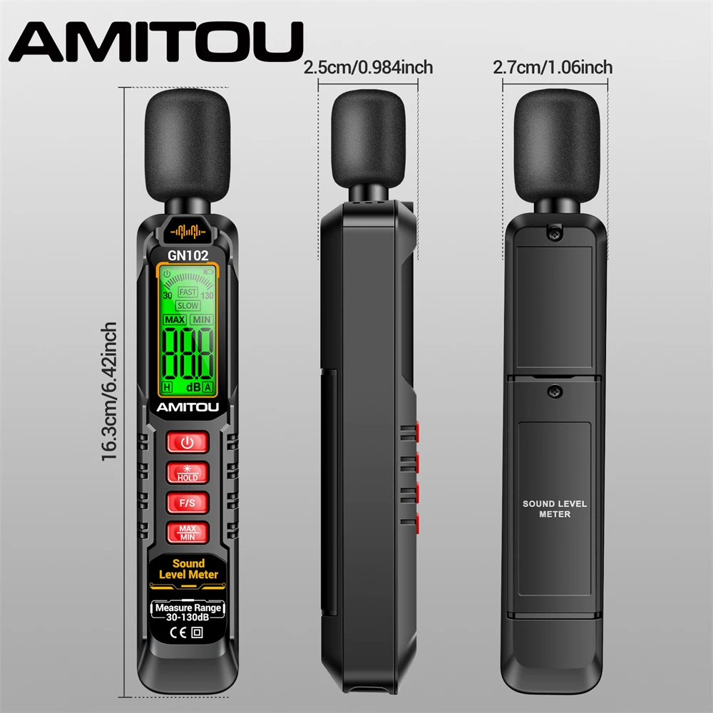 AMITOU Noise Meter 30-130dB, Windproof Sponge, Data Hold, Digital Decibel Meter for Env/Industrial 
AMITOU Noise Meter 30-130dB, Windproof Sponge, Data Hold, Digital Decibel Meter for Env/Industrial