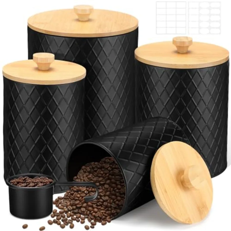 4 Pcs Black Coffee Canister Set for Kitchen Countertop Bar Flour Sugar Tea Storage Container Farmhouse Metal Spice Jar with Air
4 Pcs Black Coffee Canister Set for Kitchen Countertop Bar Flour Sugar Tea Storage Container Farmhouse Metal Spice Jar with Air