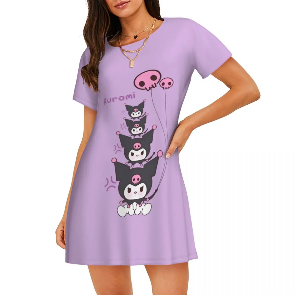 Custom Fashion Kuromi Women Short Sleeve Nightdress Little Devil Pullover Nightgown For Sleeping Nightgown
Custom Fashion Kuromi Women Short Sleeve Nightdress Little Devil Pullover Nightgown For Sleeping Nightgown
