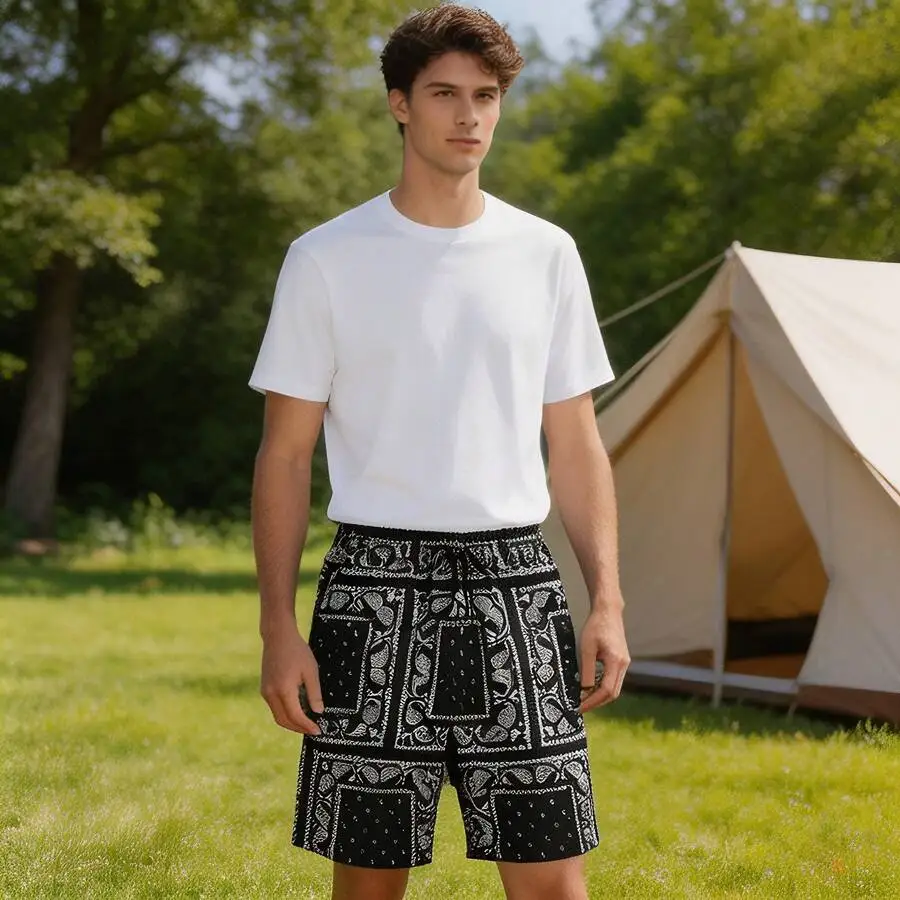 Vintage Black Paisley Print Mens Elastic Waist Casual Shorts For Outdoor Vacation
Vintage Black Paisley Print Mens Elastic Waist Casual Shorts For Outdoor Vacation