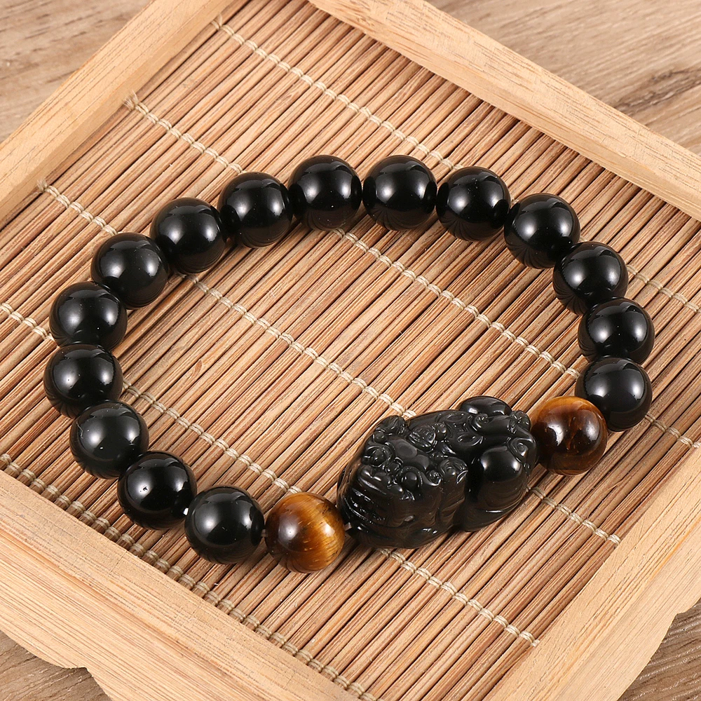 Hot Selling PiXiu Natural Obsidian Stone Fengshui Good Lucky and Wealth Men Beads Bracelet For Male Women Jewelry Wristband Gift
Hot Selling PiXiu Natural Obsidian Stone Fengshui Good Lucky and Wealth Men Beads Bracelet For Male Women Jewelry Wristband Gift