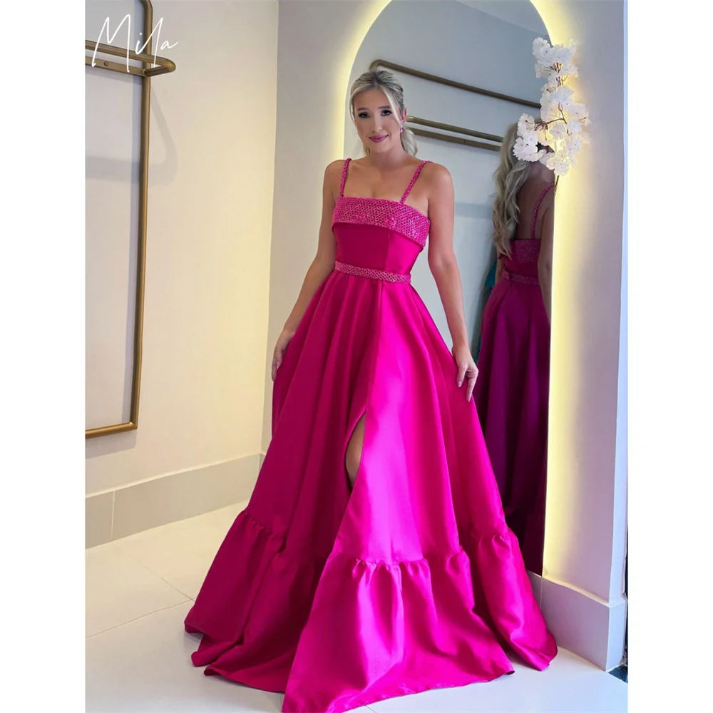 Mila Spaghetti Strap A-Line Prom Dresses Side High Split Evening Dresses Elegant Floor-Length Satin Customized Party Dresses
Mila Spaghetti Strap A-Line Prom Dresses Side High Split Evening Dresses Elegant Floor-Length Satin Customized Party Dresses