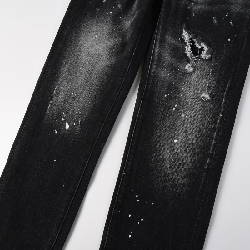 European and American fashion new men's jeans perforated patch elastic slim fit painted ripple black gray jeans men's patchwork
European and American fashion new men's jeans perforated patch elastic slim fit painted ripple black gray jeans men's patchwork