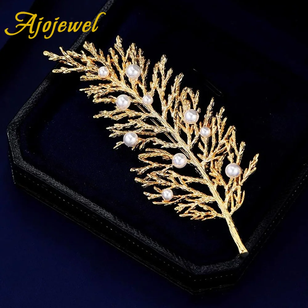 Ajojewel Christmas Cypress Branch Brooch Golden Leaf Jewelry With White Pearls Guest Birthday Gifts
Ajojewel Christmas Cypress Branch Brooch Golden Leaf Jewelry With White Pearls Guest Birthday Gifts