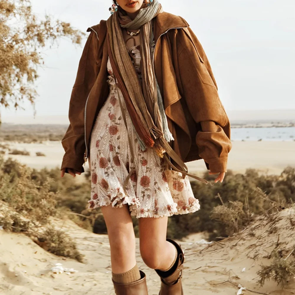 Bohemia Suede Jackets for Women Coats Brown Retro Lapel Long Sleeve Jacket Autumn Winter Warm Loose Oversize Short Coat Outwear
Bohemia Suede Jackets for Women Coats Brown Retro Lapel Long Sleeve Jacket Autumn Winter Warm Loose Oversize Short Coat Outwear