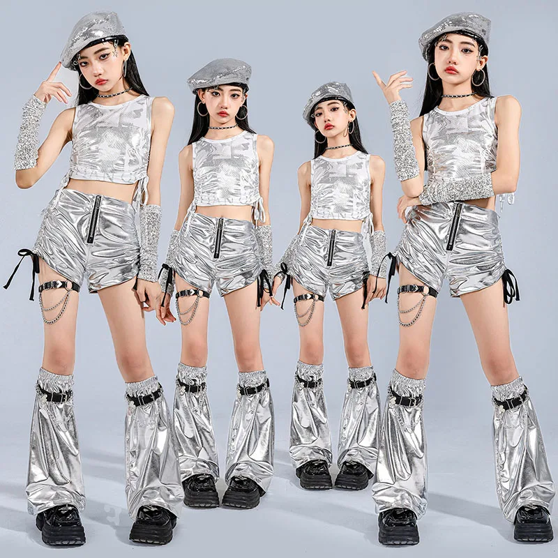 Kid Kpop Hip Hop Clothing Silver Print Lace up Crop Tank Top Metalic Side Tie Shorts for Girl Jazz Street Dance Costume Clothes
Kid Kpop Hip Hop Clothing Silver Print Lace up Crop Tank Top Metalic Side Tie Shorts for Girl Jazz Street Dance Costume Clothes