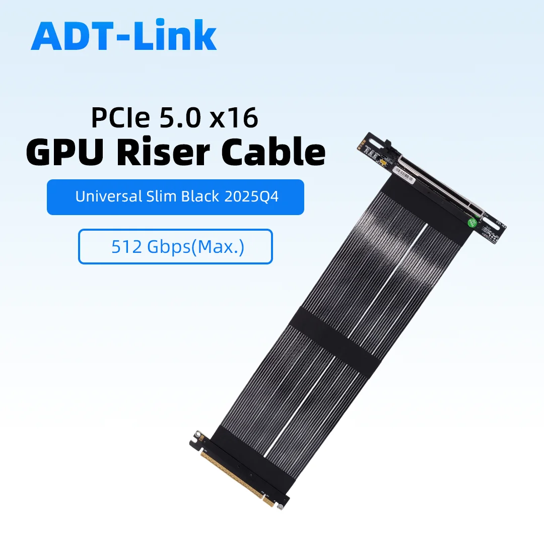 ADT-Link PCIe 5.0 X16 GEN5 Graphics Card Extension Riser Cable 90 Degree High Speed Soft 512Gbps for NVIDIA RTX50 AMD RX90 GPU