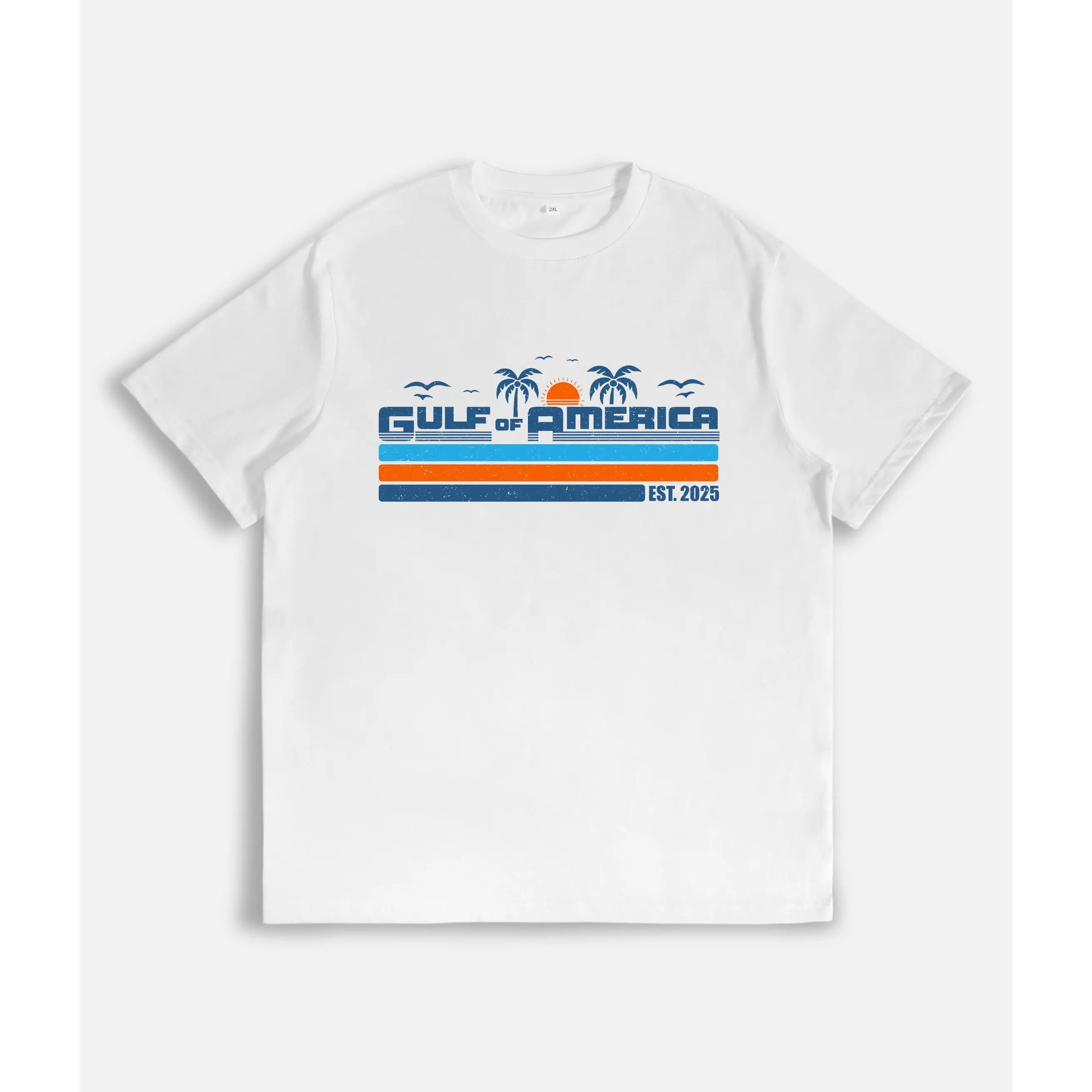 Beachy and Relaxed T - Shirt: "Gulf of America" with Palm Tree and Sunset Graphics, Evoking Coastal Vibes
Beachy and Relaxed T - Shirt: "Gulf of America" with Palm Tree and Sunset Graphics, Evoking Coastal Vibes