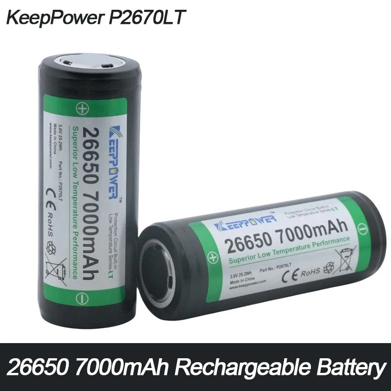 KeepPower P2670LT 7000mAh Battery Protected Low Temperature 26650 Rechargeable Bateria Cells
KeepPower P2670LT 7000mAh Battery Protected Low Temperature 26650 Rechargeable Bateria Cells