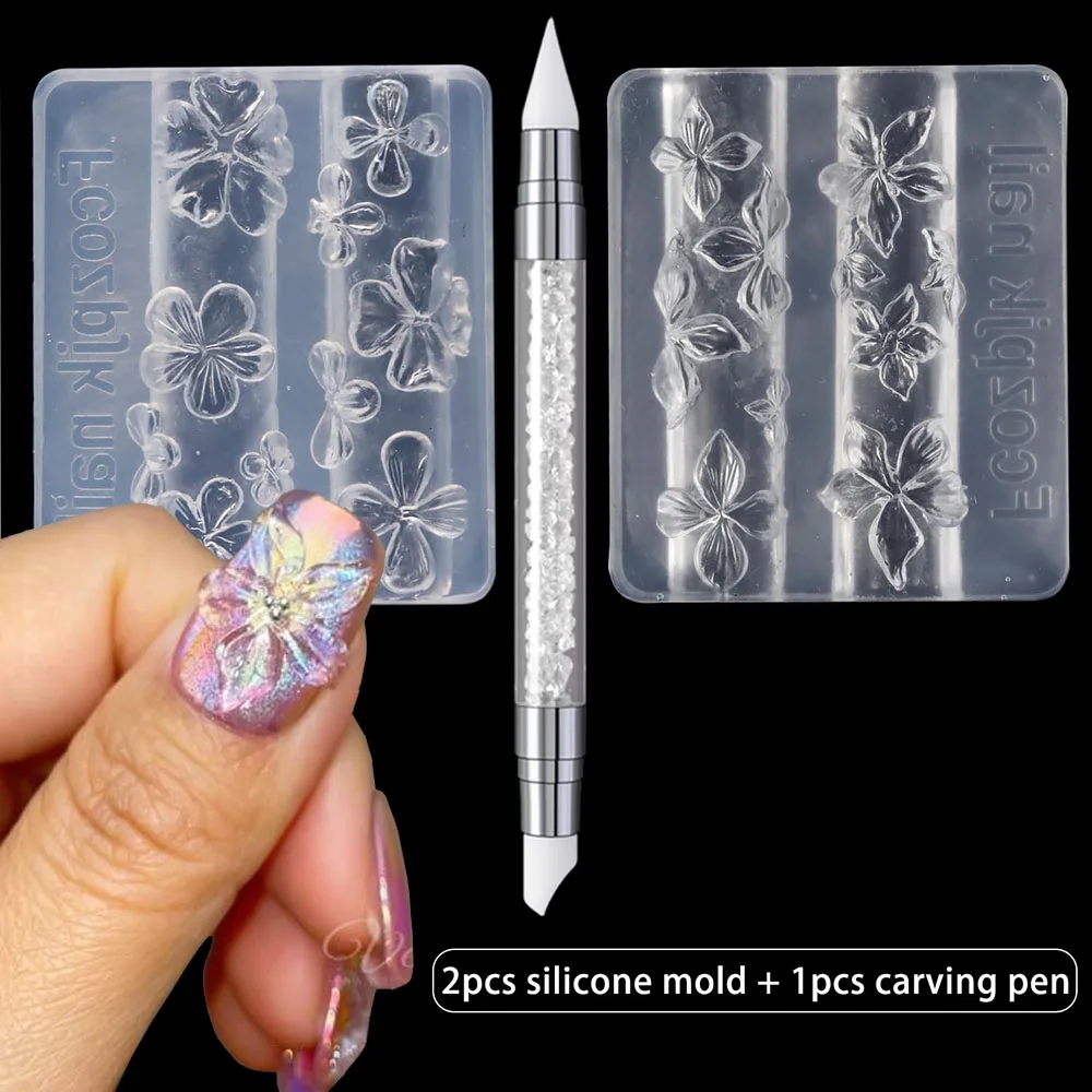 2pcs Plumeria/Dahlia Flower Silicone Nail Mold With Carving Pen Mixed Size Crystal Flower Manicure Template Nail Stencil Tools
2pcs Plumeria/Dahlia Flower Silicone Nail Mold With Carving Pen Mixed Size Crystal Flower Manicure Template Nail Stencil Tools