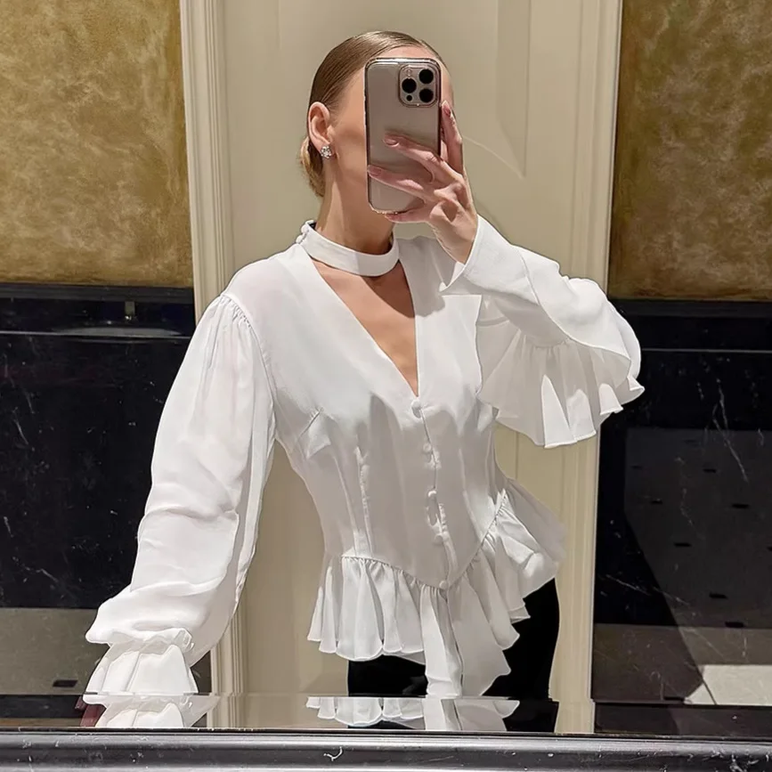 2026 New Spring White Ruffled Blouse Women Fashion Long Sleeve Elegant Ribbon Patchwork Tops Female Chic Casual Commuter Shirt
2026 New Spring White Ruffled Blouse Women Fashion Long Sleeve Elegant Ribbon Patchwork Tops Female Chic Casual Commuter Shirt