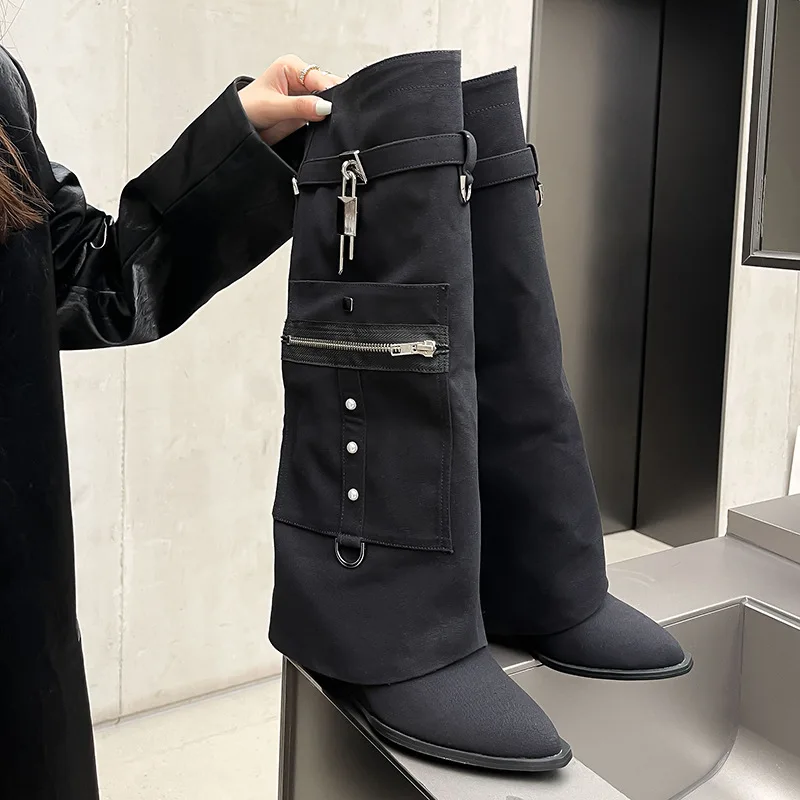 Wedge High Heel Cowboy Boots Casual Zipper Decoration Denim Knee Boats Buckle Pants Long Botas Femininas Women Shoes Zapato
Wedge High Heel Cowboy Boots Casual Zipper Decoration Denim Knee Boats Buckle Pants Long Botas Femininas Women Shoes Zapato