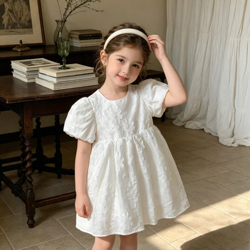 2026New Summer Girls' White Puff Sleeve Dress with Sweet Jacquard PatternAPrincess dress, baby dress
2026New Summer Girls' White Puff Sleeve Dress with Sweet Jacquard PatternAPrincess dress, baby dress