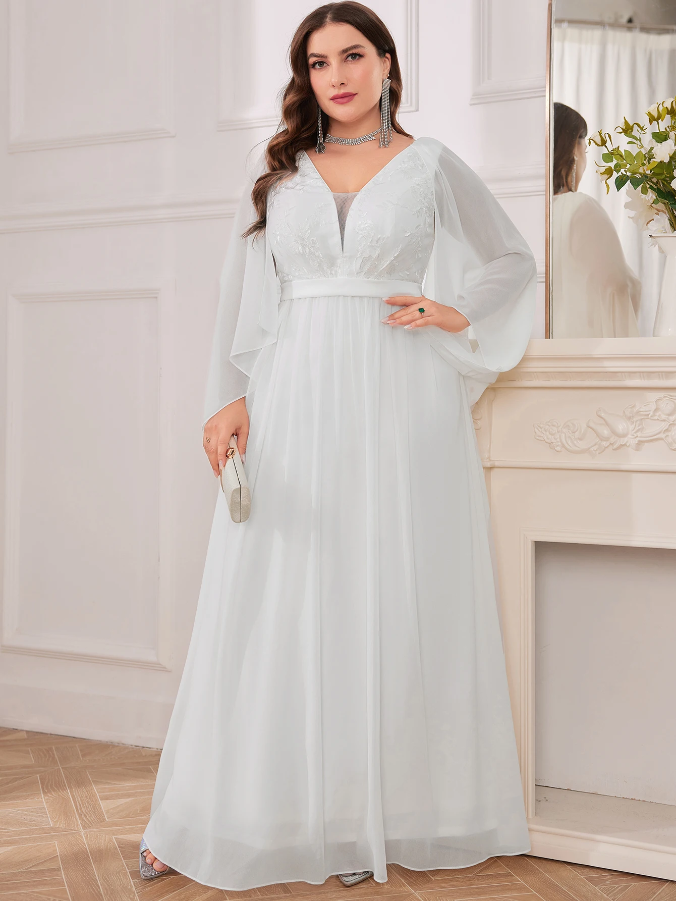 UNITHORSE White Bell Sleeve Neckline Chiffon Wedding Dress Skirt for Bridesmaid Wedding Ceremony
UNITHORSE White Bell Sleeve Neckline Chiffon Wedding Dress Skirt for Bridesmaid Wedding Ceremony