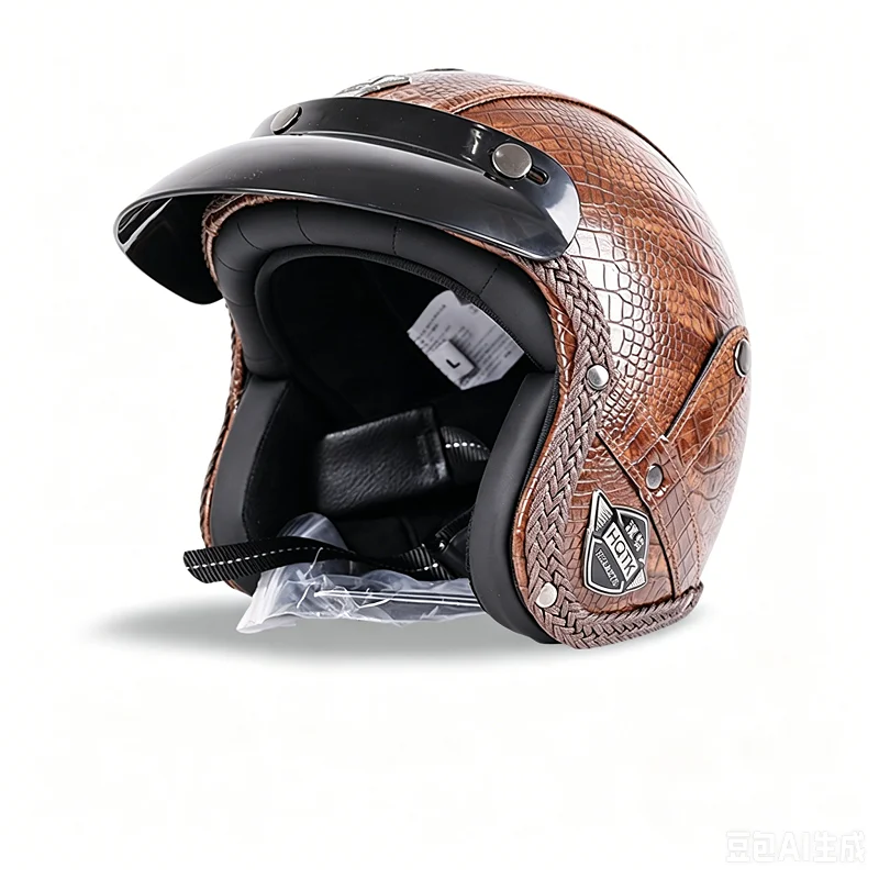 Classic half-face motorcycle helmet with faux leather design, unisex for all seasons
Classic half-face motorcycle helmet with faux leather design, unisex for all seasons