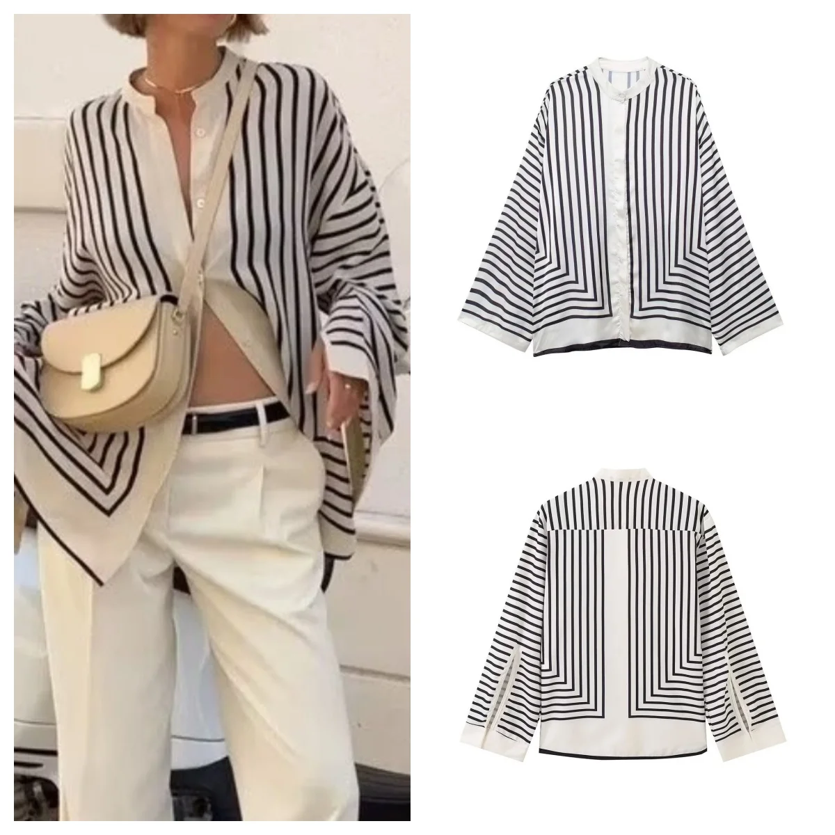 Temperament elegant round neck striped satin long sleeve casual shirt female early autumn women's loose high-end top
Temperament elegant round neck striped satin long sleeve casual shirt female early autumn women's loose high-end top