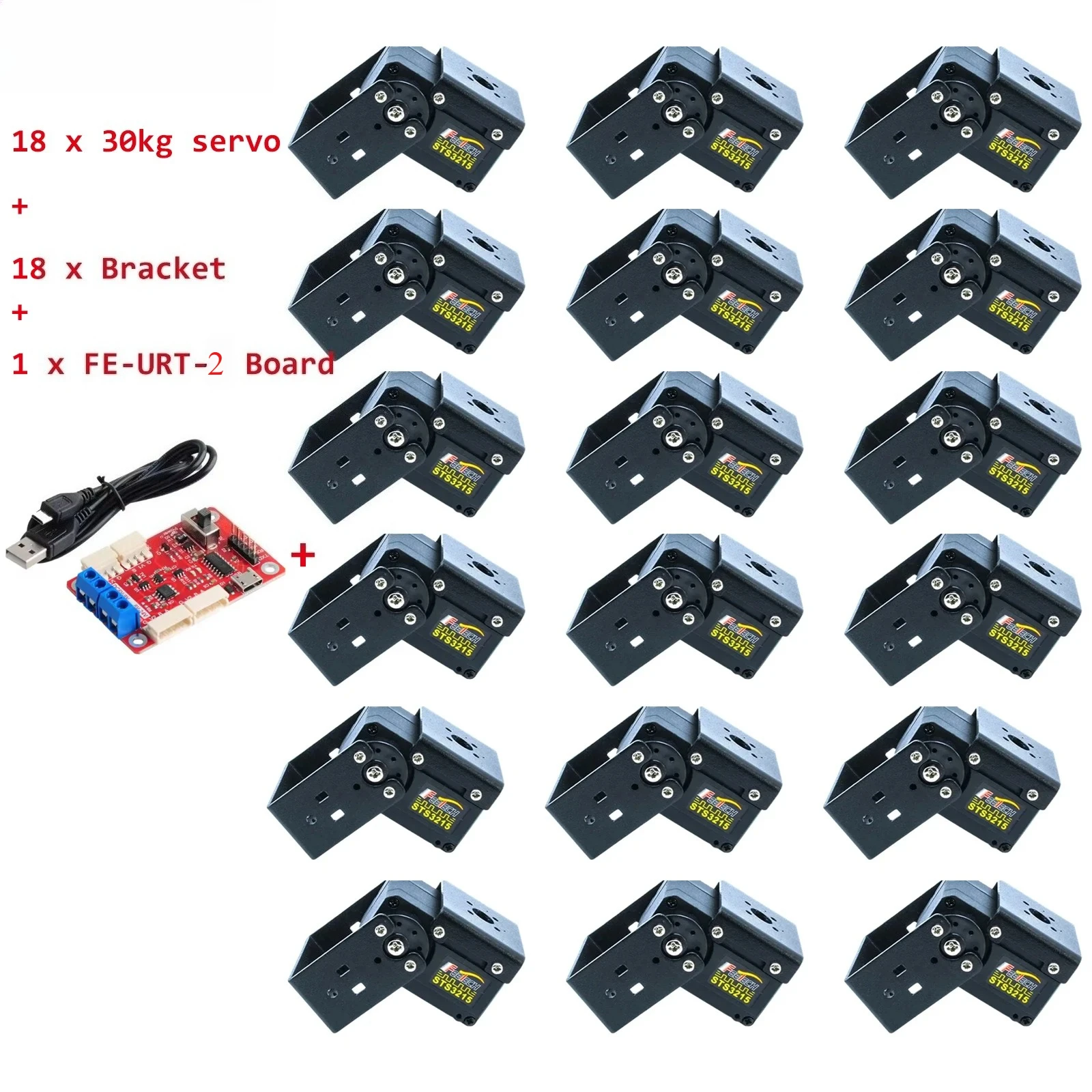 18 шт. сервоприводов Feetech STS3215 12V 30KG + 18 шт. кронштейнов, высокомоментные умные RC-сервоприводы TTL с последовательной шиной для роботов + 1 шт. плата FE-URT-2
18 шт. сервоприводов Feetech STS3215 12V 30KG + 18 шт. кронштейнов, высокомоментные умные RC-сервоприводы TTL с последовательной шиной для роботов + 1 шт. плата FE-URT-2