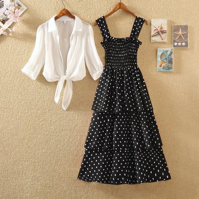 Women 2023 New Summer Korean 2 Piece Sets Fashion Casual Long Lseeve Shirt + High Waist Dot A Line Dresses Suit Tops F89
Women 2023 New Summer Korean 2 Piece Sets Fashion Casual Long Lseeve Shirt + High Waist Dot A Line Dresses Suit Tops F89