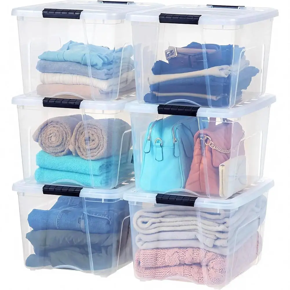 40-Quart Clear Plastic Storage Boxes, 6-Pack, BPA-Free, Stackable with Lid and Pull Handle
40-Quart Clear Plastic Storage Boxes, 6-Pack, BPA-Free, Stackable with Lid and Pull Handle