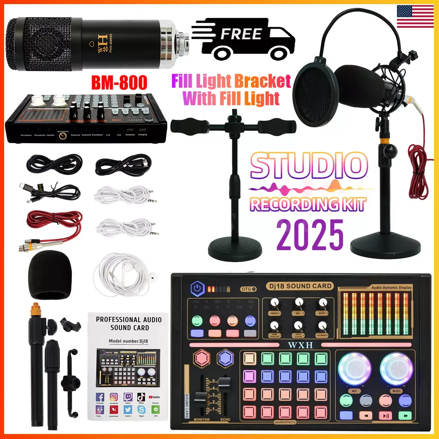 Podcast Mixer Equipment Microphone Bundle Kit,BM-800 Podcast Microphone Set 2025
Podcast Mixer Equipment Microphone Bundle Kit,BM-800 Podcast Microphone Set 2025