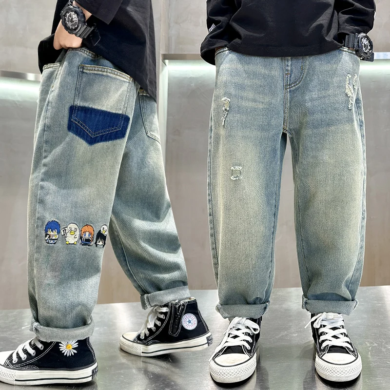 Spring Fashion Boys' Jeans Casual Straight Leg Long Trousers Cartoon Hole Design Cotton Stretch mid Waist for Kids And Tweens
Spring Fashion Boys' Jeans Casual Straight Leg Long Trousers Cartoon Hole Design Cotton Stretch mid Waist for Kids And Tweens