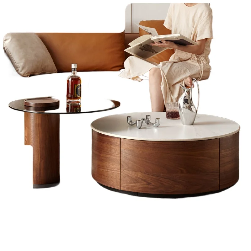 Solid wood coffee table simple rock slab round tea table living room black walnut tea table
Solid wood coffee table simple rock slab round tea table living room black walnut tea table