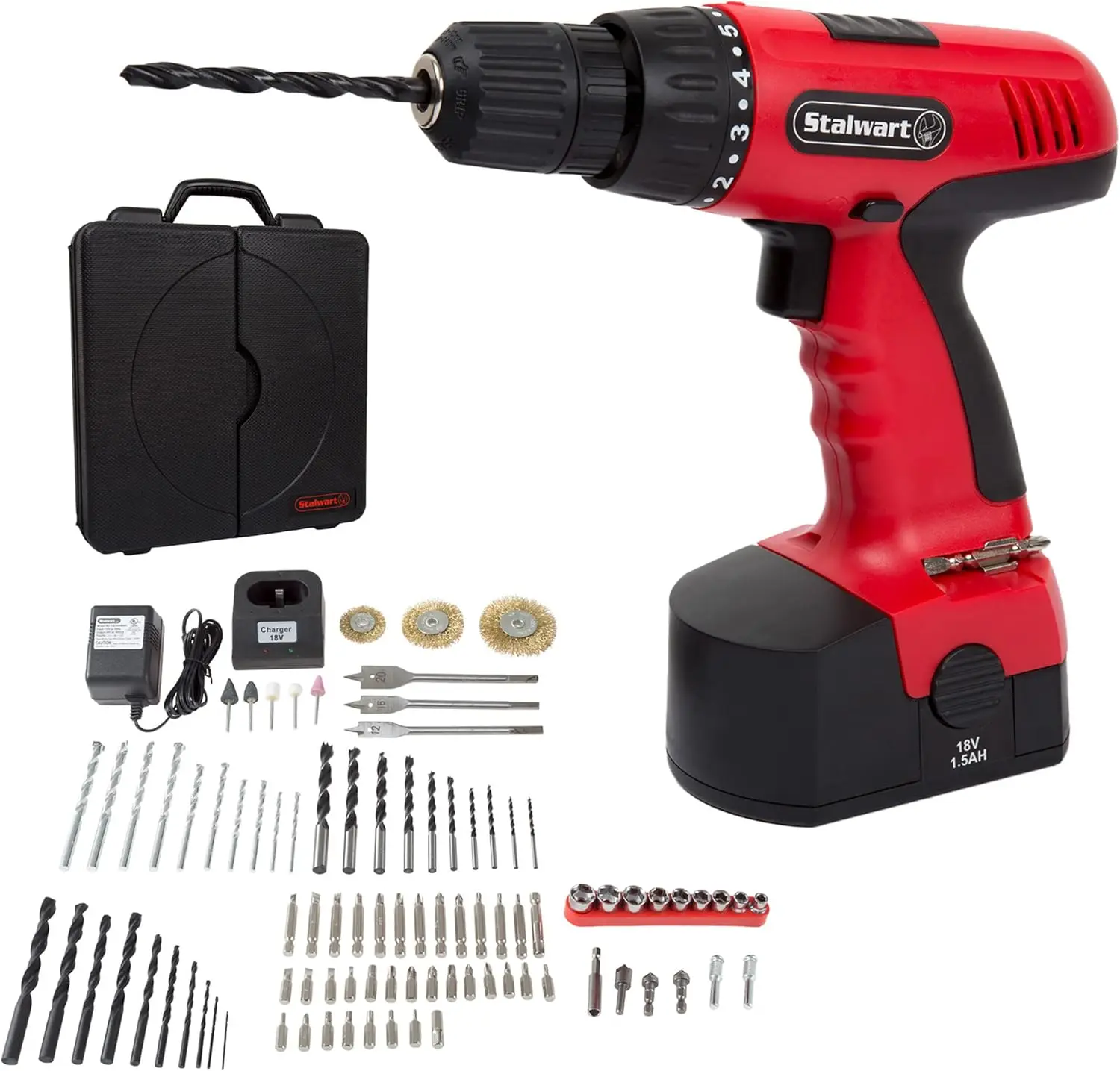 18V Cordless Power Drill Set - 89-Piece Kit with Rechargeable Battery and Charger - Includes Assorted Drivers, Bits, and Sockets
18V Cordless Power Drill Set - 89-Piece Kit with Rechargeable Battery and Charger - Includes Assorted Drivers, Bits, and Sockets