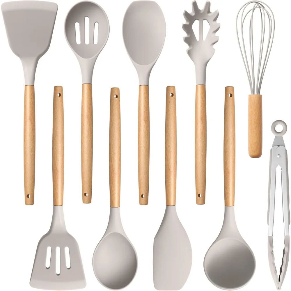 e-far silicone cooking utensils set, 10-piece heat resistant kitchen utensils set with wooden handle for nonstick cookware, kitc
e-far silicone cooking utensils set, 10-piece heat resistant kitchen utensils set with wooden handle for nonstick cookware, kitc