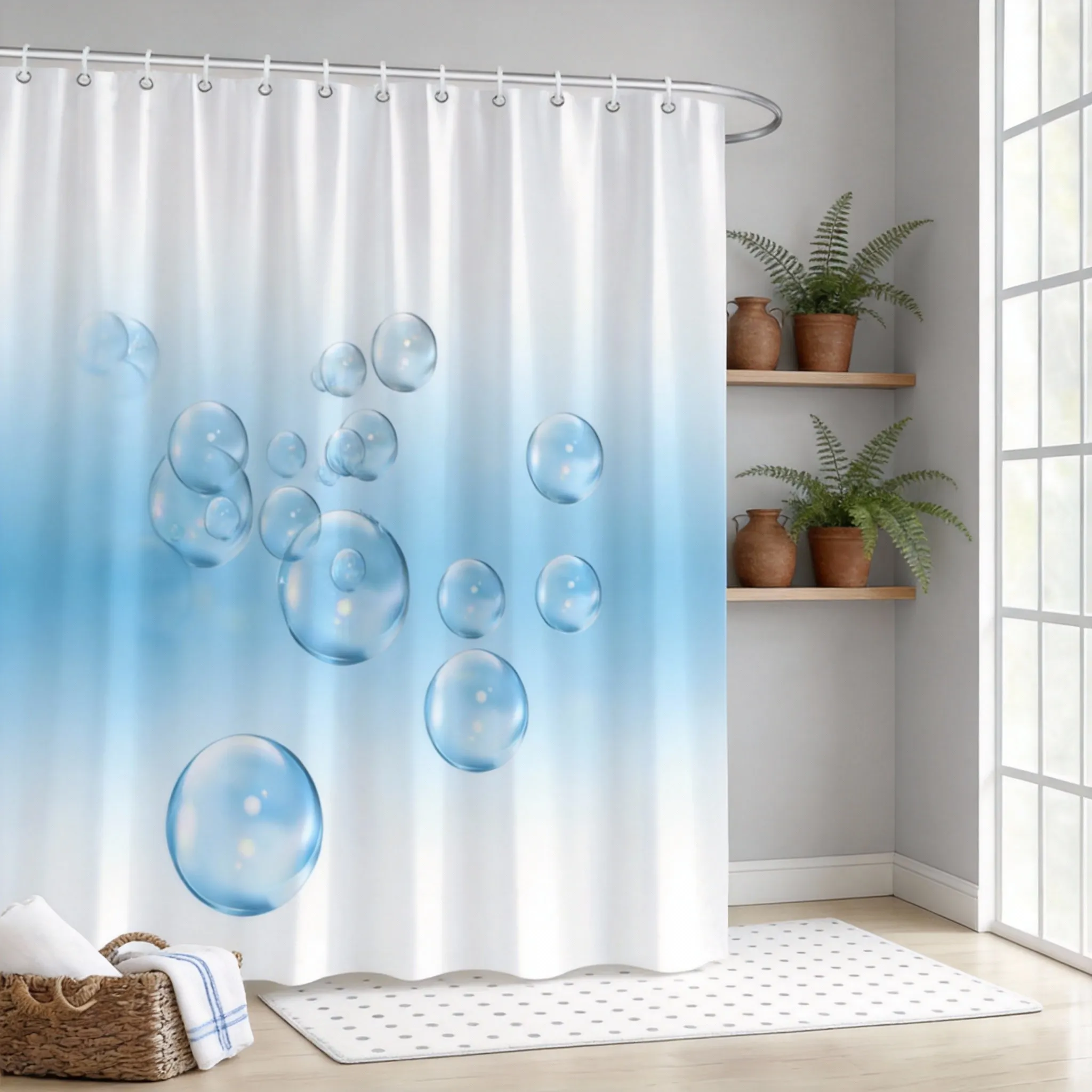 Minimalist Bubble Shower Curtain 180x180cm – Blue Translucent Spheres on White, Fresh Clean Bathroom Decor, 12 Hooks
Minimalist Bubble Shower Curtain 180x180cm – Blue Translucent Spheres on White, Fresh Clean Bathroom Decor, 12 Hooks