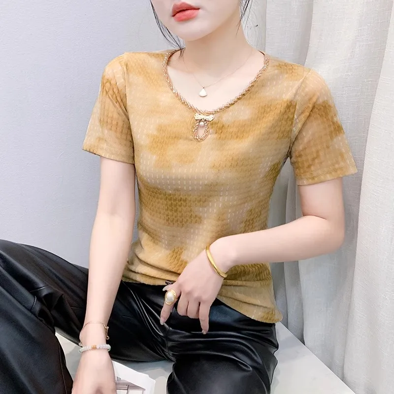 Women Round Neck Beaded Mesh T-Shirt Summer 2025 New Short Sleeves Casual Clothing Female Fashion Hollowed Out Tees Tops
Women Round Neck Beaded Mesh T-Shirt Summer 2025 New Short Sleeves Casual Clothing Female Fashion Hollowed Out Tees Tops