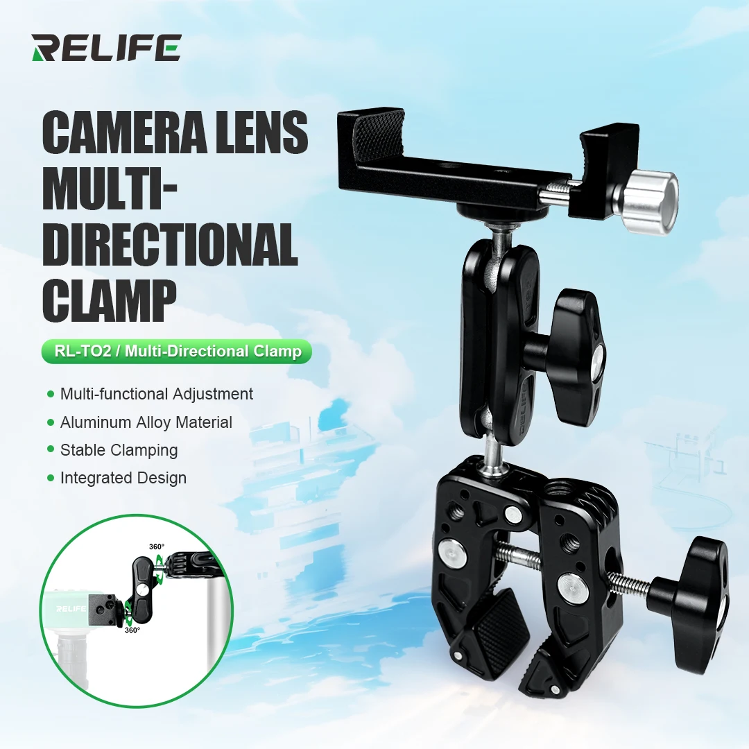 RELIFE TO2 Multi-Directional Clamp Multi-functional Adjustment Aluminum Alloy Material Mobile Phone Repair Clamp
RELIFE TO2 Multi-Directional Clamp Multi-functional Adjustment Aluminum Alloy Material Mobile Phone Repair Clamp