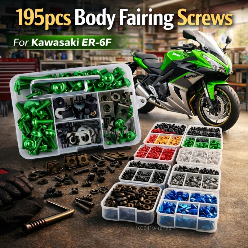 195pcs Motorcycle Fairing Bolts Body Screws Nuts For Kawasaki ER-6F ER6F 2009-2016 ER6 F 2015 2014 2013 Kit Aluminum CNC Clips
195pcs Motorcycle Fairing Bolts Body Screws Nuts For Kawasaki ER-6F ER6F 2009-2016 ER6 F 2015 2014 2013 Kit Aluminum CNC Clips
