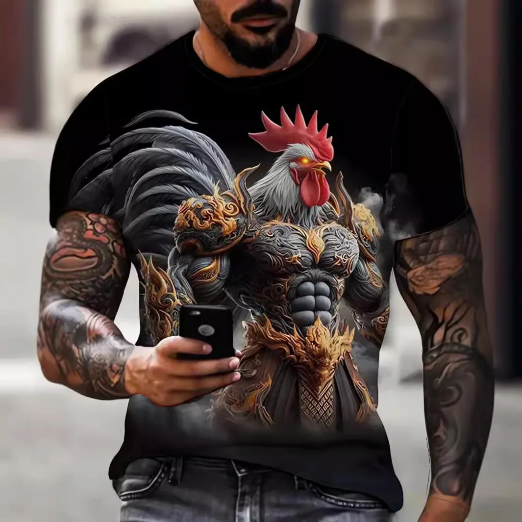 Street cool men's clothing 3D digital printing sturdy rooster graphic loose short sleeved round neck casual T-shirt for men
Street cool men's clothing 3D digital printing sturdy rooster graphic loose short sleeved round neck casual T-shirt for men