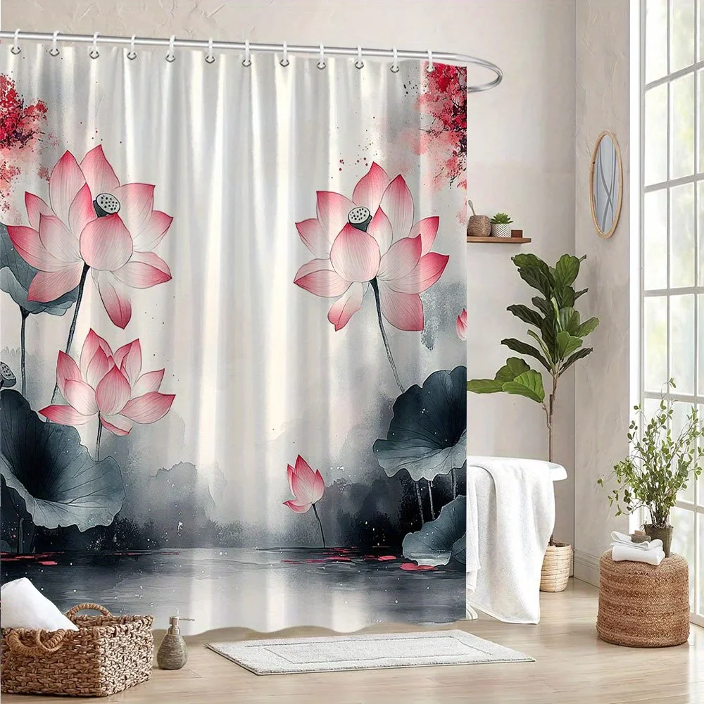 Акварельная занавеска для душа Tranquil Pink Lotus — дизайн Serene East Asian, туманный пейзаж, 12 крючков, успокаивающий декор для ванны
Акварельная занавеска для душа Tranquil Pink Lotus — дизайн Serene East Asian, туманный пейзаж, 12 крючков, успокаивающий декор для ванны