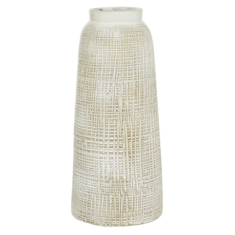 White Ceramic Textured Crosshatch Decorative Vase with Crosshatch Design 8" x 8" x 17"
White Ceramic Textured Crosshatch Decorative Vase with Crosshatch Design 8" x 8" x 17"