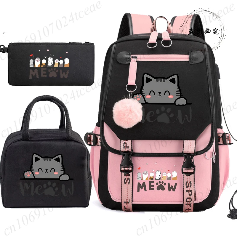 Teenager School Backpack for Students Daily Bagpack Backpacks for Girl Black Cat Cartoon School Bag with Pen Lunch Bags 3pcs/set
Teenager School Backpack for Students Daily Bagpack Backpacks for Girl Black Cat Cartoon School Bag with Pen Lunch Bags 3pcs/set