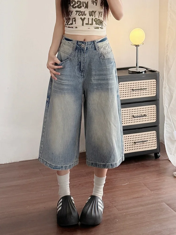 Retro American Light Blue Seven-Five Jeans Women's Thin Summer plus Size Loose Straight Leg Wide Leg Mid-Pants
Retro American Light Blue Seven-Five Jeans Women's Thin Summer plus Size Loose Straight Leg Wide Leg Mid-Pants