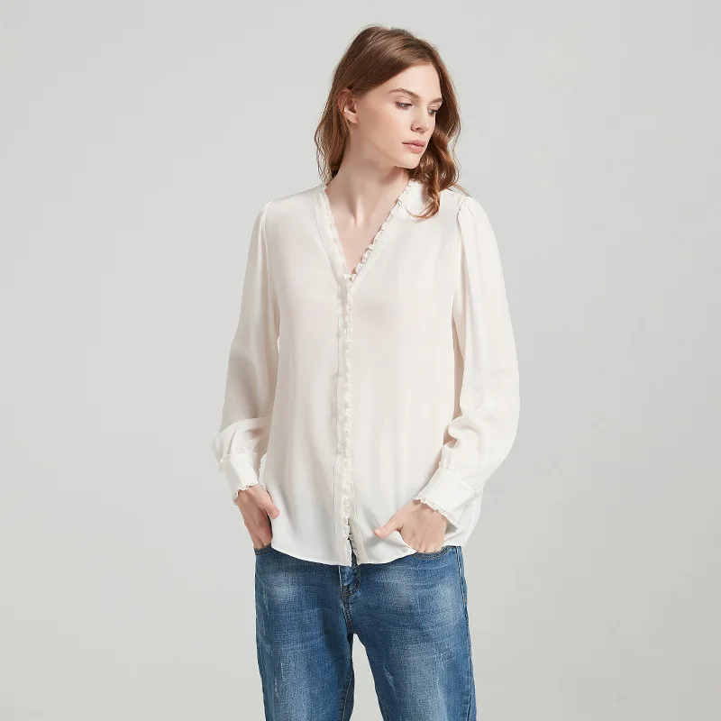 Women's 100% Real Silk Shirt Long Sleeve Solid with Lace Trim,Elegant Temperament Daily Wear Blouse Spring 2026 Trend
Women's 100% Real Silk Shirt Long Sleeve Solid with Lace Trim,Elegant Temperament Daily Wear Blouse Spring 2026 Trend