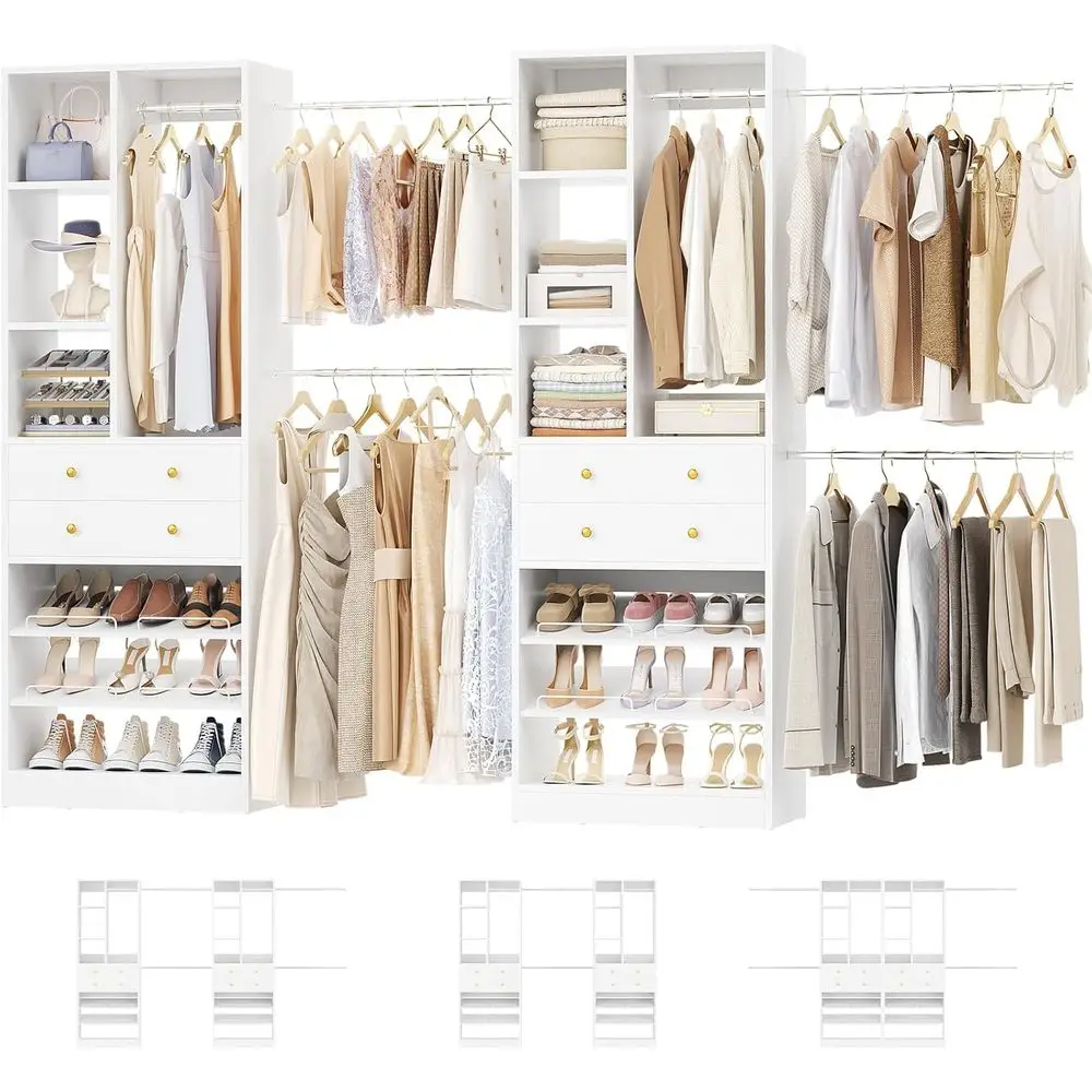 Closet System, Up to 134"/11.2 T Closet Organizer with 4 Wooden Ders and Shelves, Walk-in Closet System with 6 Hanging Rods, Bui
Closet System, Up to 134"/11.2 T Closet Organizer with 4 Wooden Ders and Shelves, Walk-in Closet System with 6 Hanging Rods, Bui