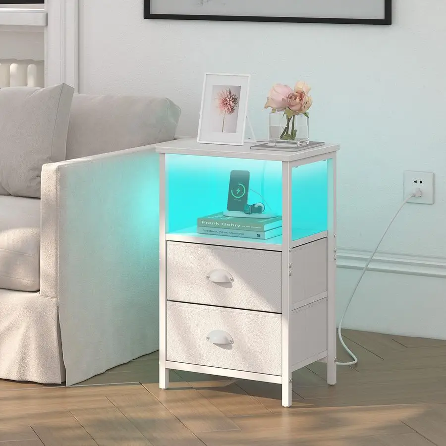 Прикроватная тумбочка с зарядной станцией, комплект из 2 тумбочек с LED-подсветкой, набор из 2 прикроватных столиков, тумбы для спальни с 2 тканевыми ящиками
Прикроватная тумбочка с зарядной станцией, комплект из 2 тумбочек с LED-подсветкой, набор из 2 прикроватных столиков, тумбы для спальни с 2 тканевыми ящиками