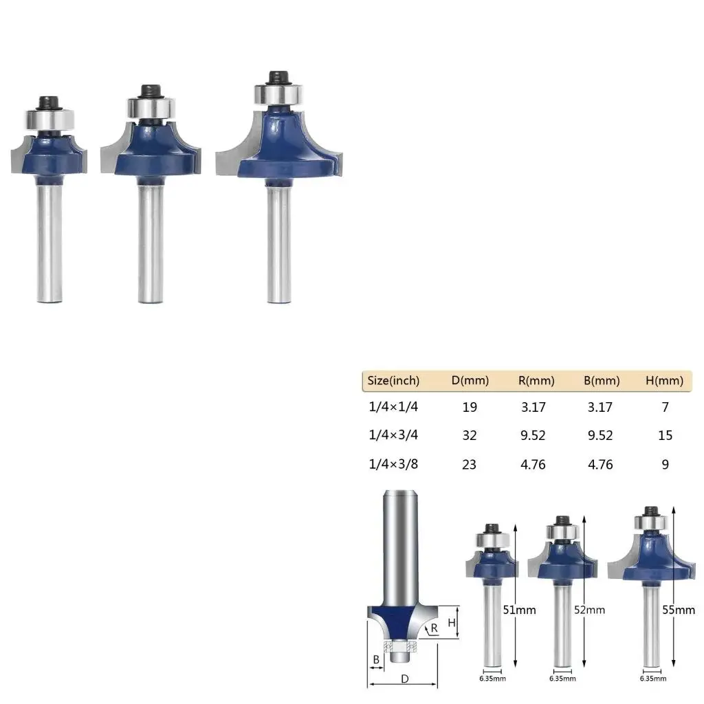 3 Pcs Radius 1/4" Shank Round Over Beading Edging Router Bit Set For Woodworking
3 Pcs Radius 1/4" Shank Round Over Beading Edging Router Bit Set For Woodworking