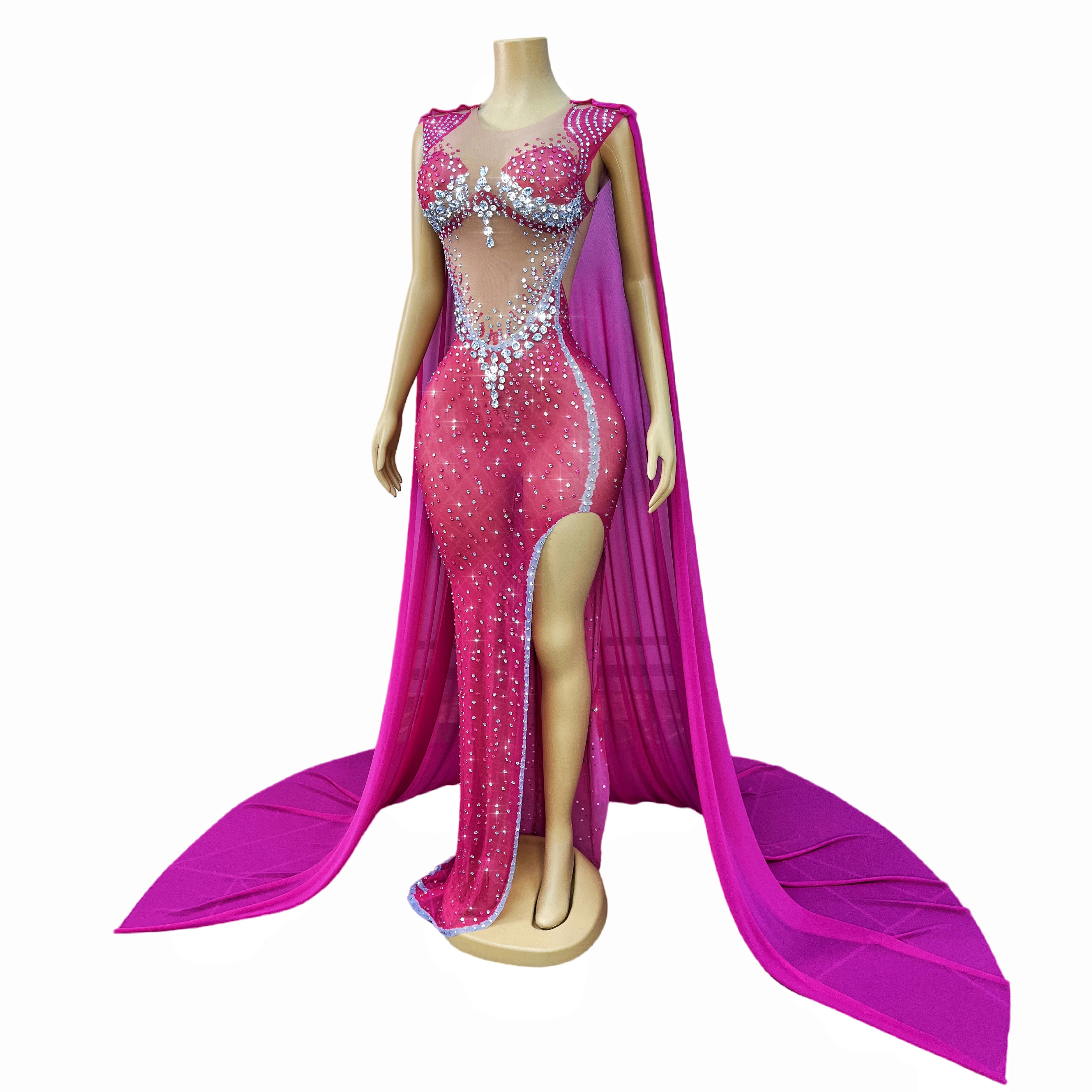 Высококачественное элегантное платье-плащ с блестящими стразами, сексуальное сетчатое платье с высоким разрезом, вечернее платье для выпускного вечера, красная ковровая дорожка, сценический наряд, Meihongbing
Высококачественное элегантное платье-плащ с блестящими стразами, сексуальное сетчатое платье с высоким разрезом, вечернее платье для выпускного вечера, красная ковровая дорожка, сценический наряд, Meihongbing