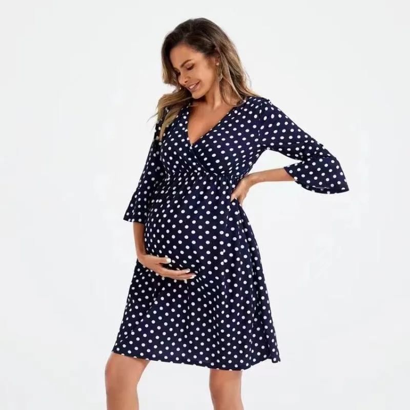 Summer Fashion High Quality Comfortable Trendy Breastfeeding Long Dress with Mid Sleeve Dots Pregnant Women's V-neck Dress
Summer Fashion High Quality Comfortable Trendy Breastfeeding Long Dress with Mid Sleeve Dots Pregnant Women's V-neck Dress